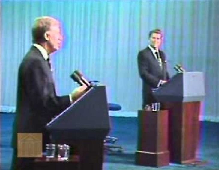 Former Georgia Governor Jimmy Carter takes on California Governor Ronald Reagan in the October 28th, 1980 Presidential Debate.