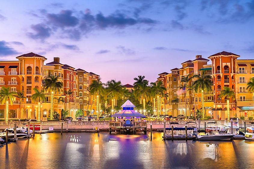Naples, Florida, USA, downtown skyline at dusk.